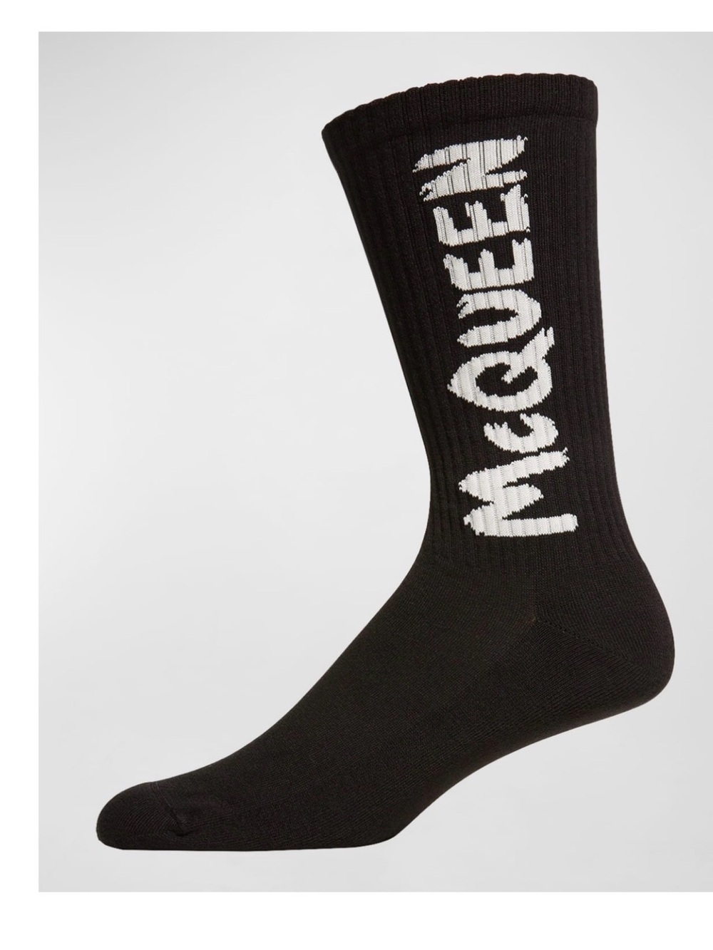 Alexander McQueen Black Crew Socks with White Logo